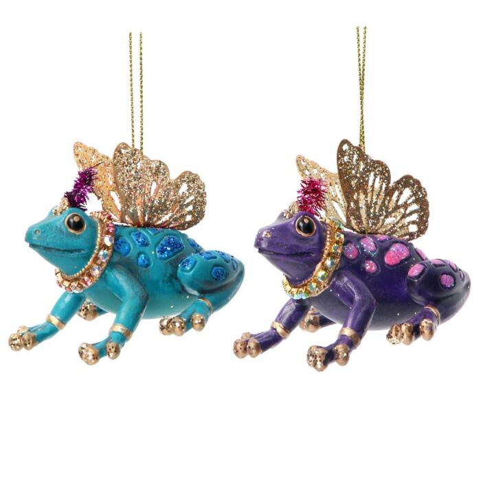Gisela Graham Frog w Metal Wings Decoration x2